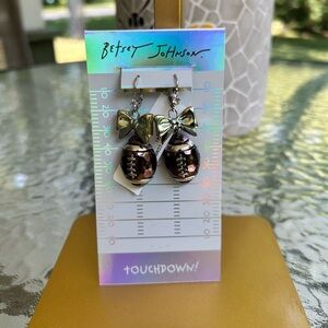 Betsey Johnson Silver and Brown Football Earrings